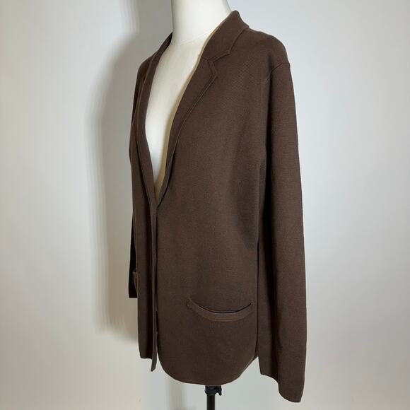 Lands End Brown Cotton Knit Button Front Blazer Sweater Cardigan Womens Medium M - Picture 4 of 11